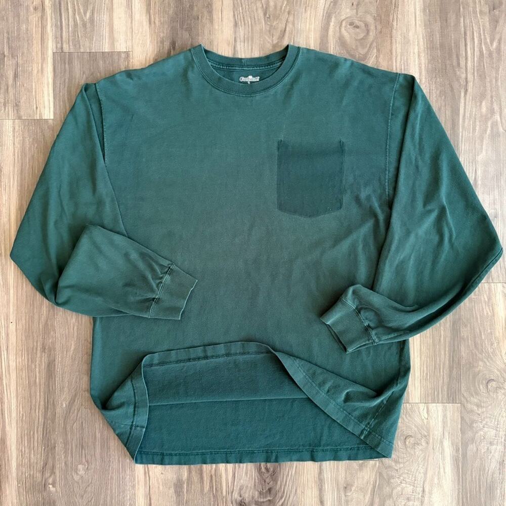 Vintage Faded Ghost Pocket T-Shirt Men's Size L Green Long Sleeve Carhartt